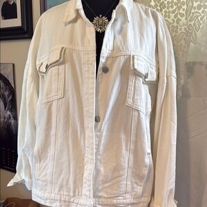 White Denim Jacket with Rhinestone Detail